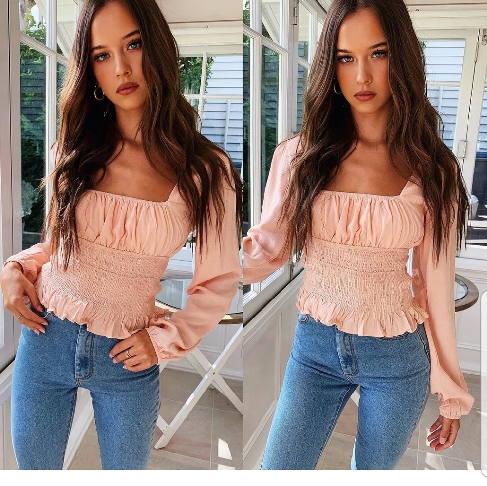 Mura Boutique | Peach Harper Long Sleeve crop top size 6